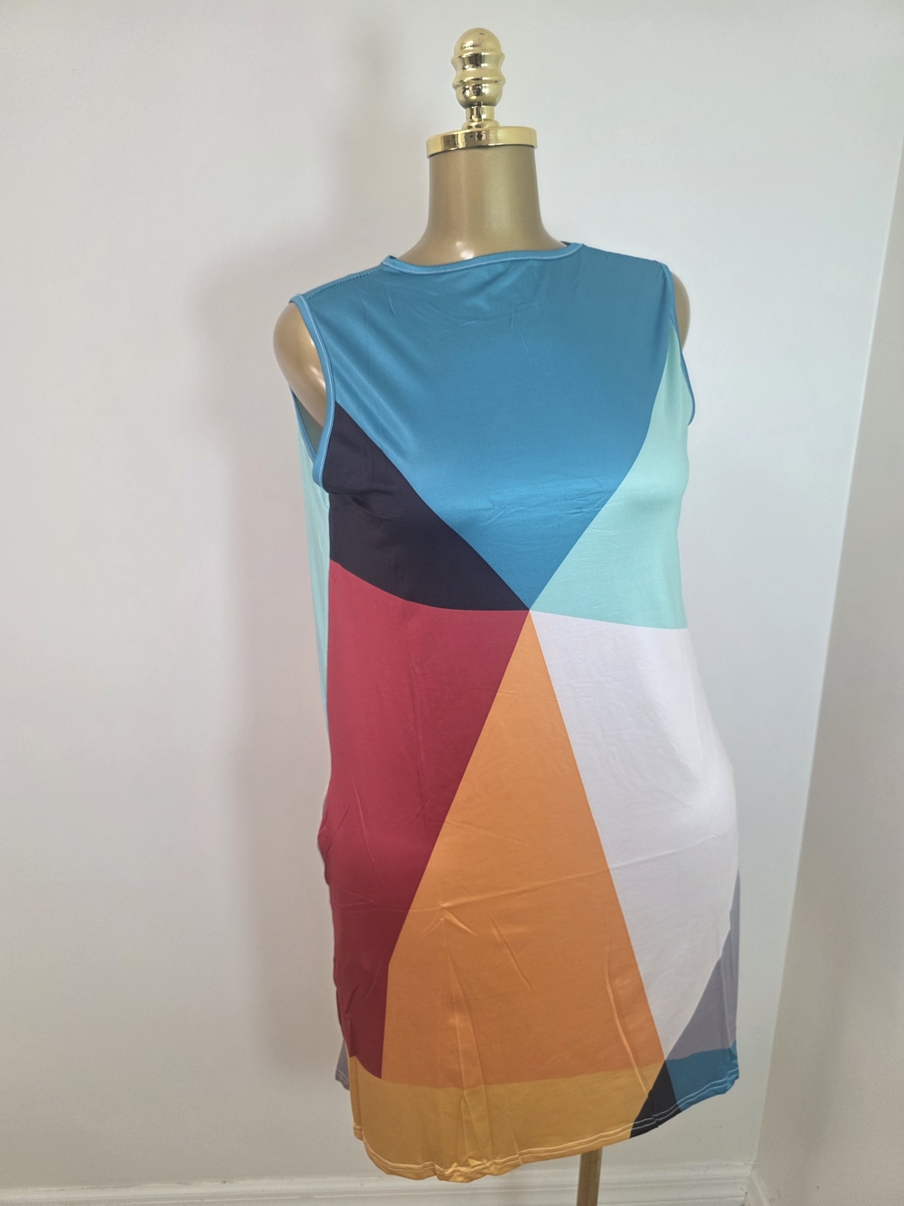 Sleeveless Colorblock Geometric Shift Dress - Multi
